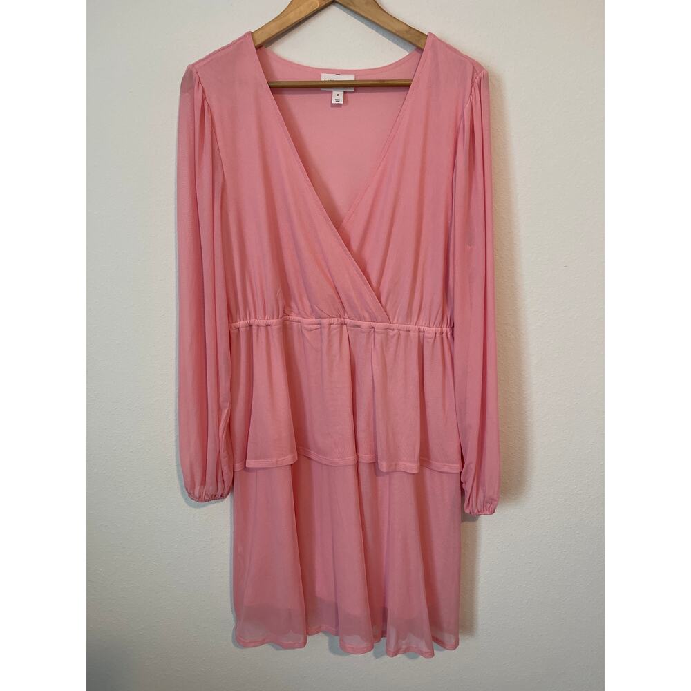 MORGAN TAYLOR Pink Long Sleeve Tiered Mesh Dress